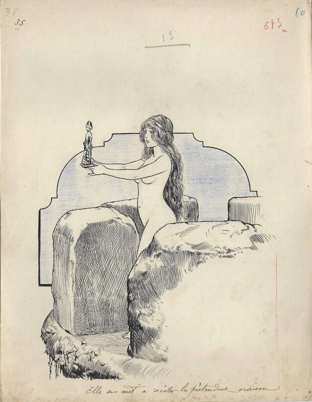 Dessin à l'encre de chine de Chéri Hérouard (Grisélidis, Contes de Boccace) - Illustration originale