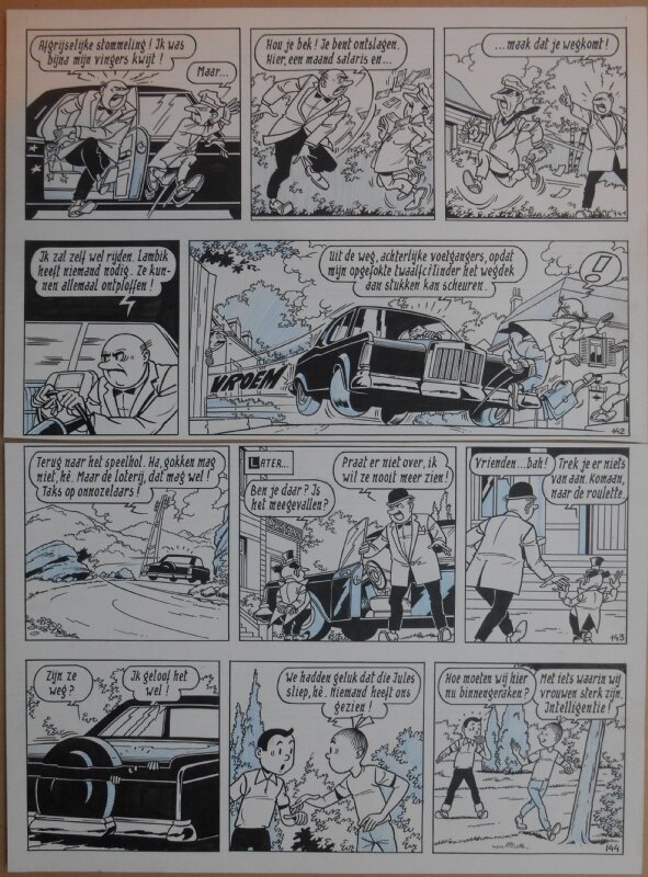 Paul Geerts, Suske en Wiske - 135 - De gekke gokker - strook 141 tot 144 - Planche originale