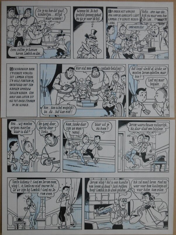 Paul Geerts, Suske en Wiske - 135 - De gekke gokker - strook 153 tot 156 - Planche originale