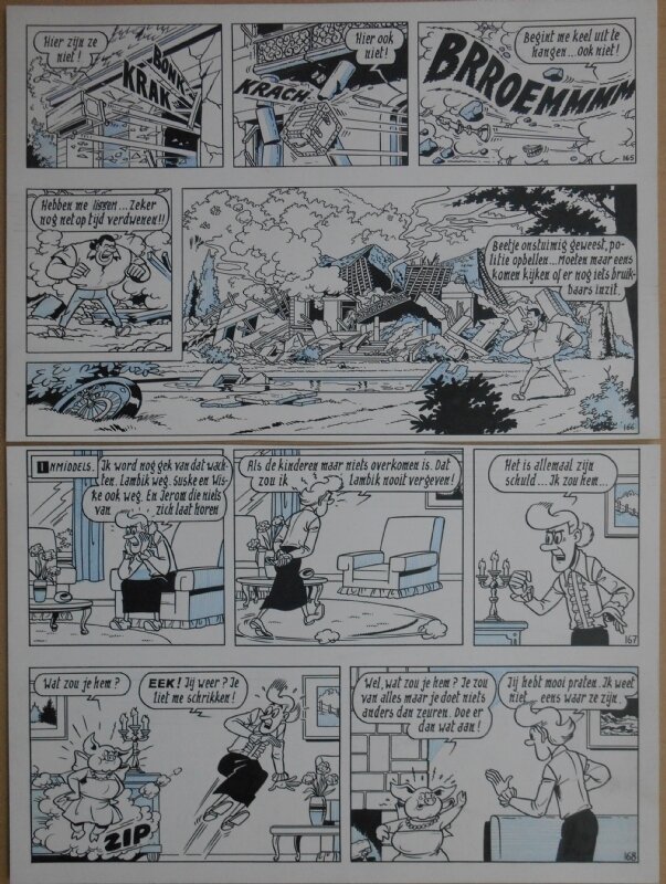 Paul Geerts, Suske en Wiske - 135 - De gekke gokker - strook 165 tot 168 - Planche originale