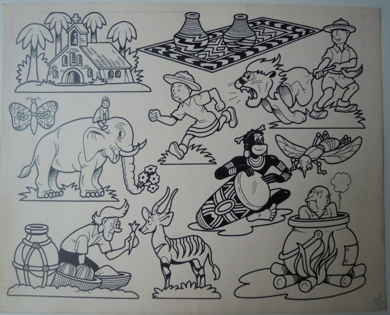 Willy Vandersteen, Met suske en wiske kleuren en uitknippen - Planche originale