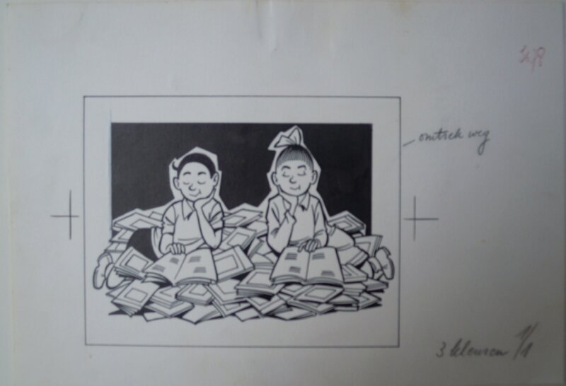 Willy Vandersteen, Eduard De Rop, Tekening verzamelmap 3 - Lezen met suske en wiske  1964 - Original Illustration