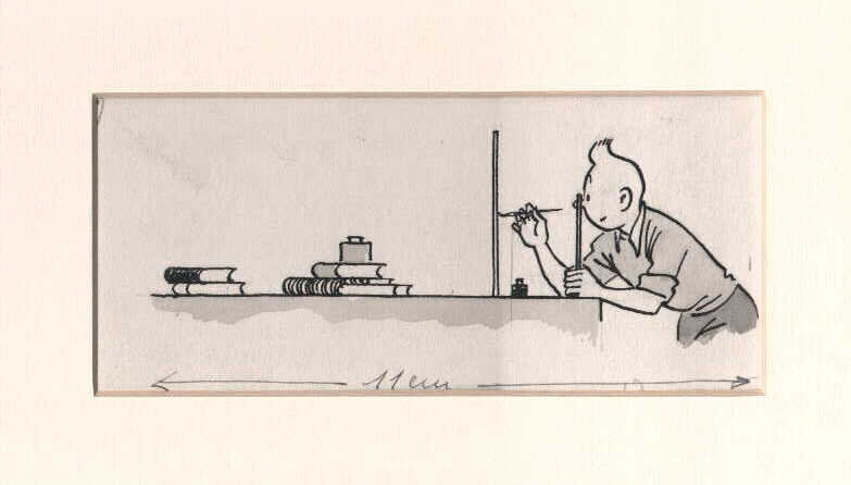 Hergé, Tintin inkwash illustration by Herge - Planche originale