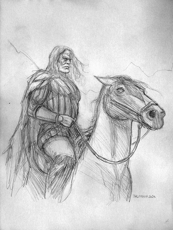 Tarumbana, Le Banni à cheval, crayonné - Œuvre originale