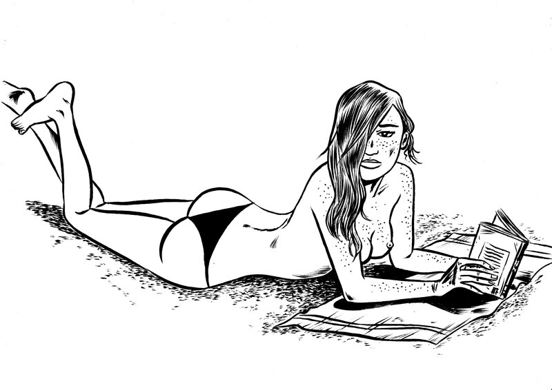 Lectrice de plage 2 par Deloupy - Illustration originale