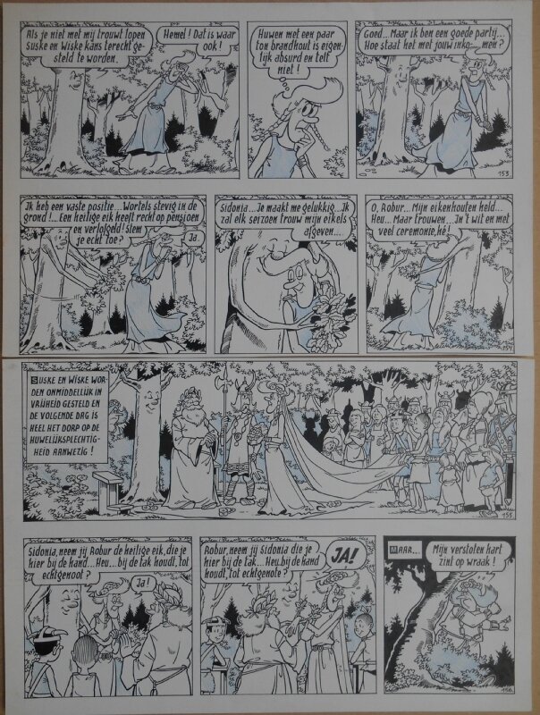 Paul Geerts, Suske en Wiske - 139 - De boze boomzalver - strook 153 tot 156 - Planche originale