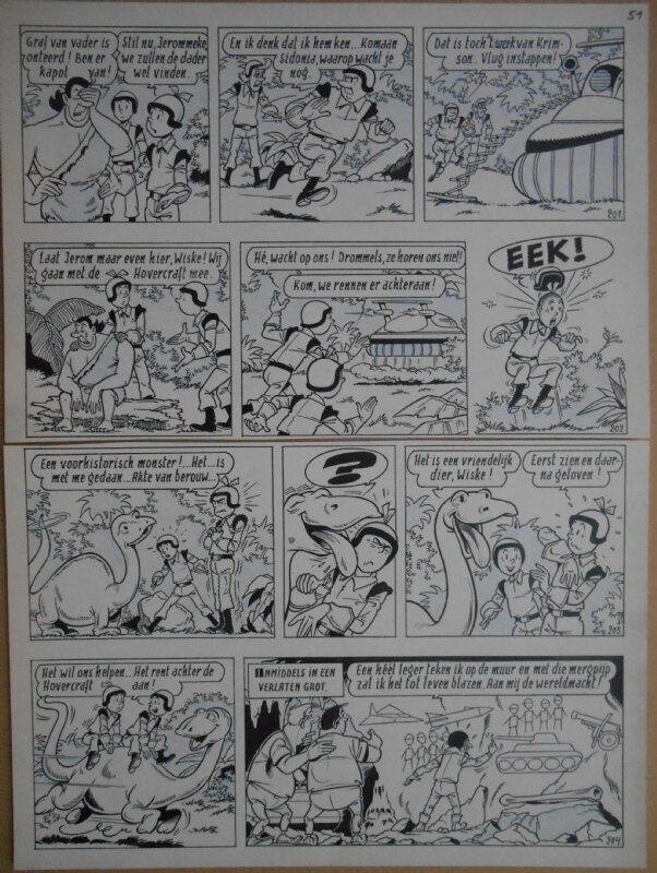 Paul Geerts, Suske en Wiske - 143 - De malle mergpijp - strook 201 tot 204 - Planche originale
