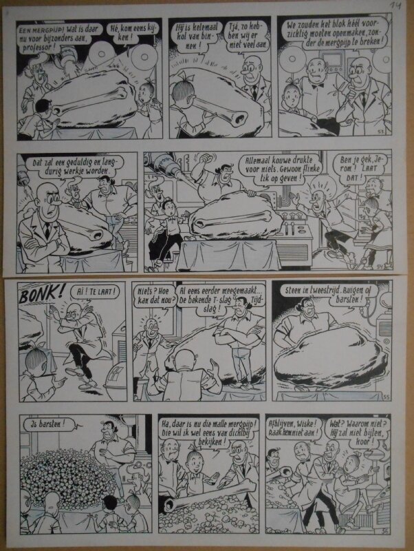 Paul Geerts, Suske en Wiske - 143 - De malle mergpijp - strook 53 tot 56 - Planche originale