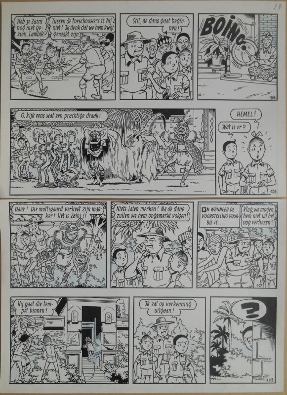 Paul Geerts, Suske en Wiske - 153 - De nare varaan - strook 105 tot 108 - Planche originale