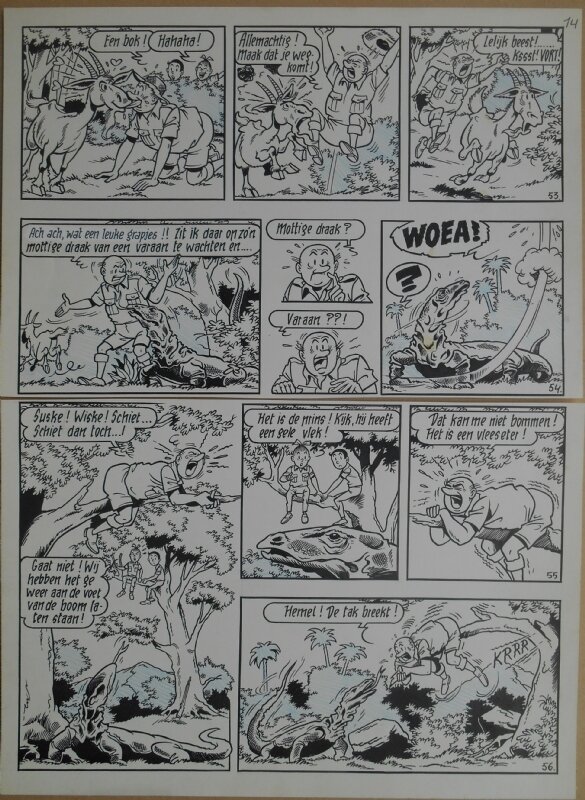 Paul Geerts, Suske en Wiske - 153 - De nare varaan - strook 53 tot 56 - Planche originale