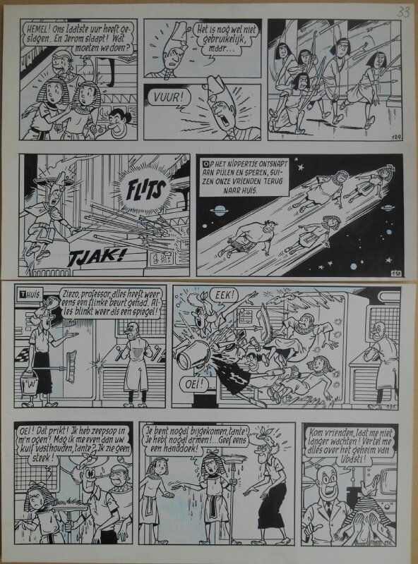 Paul Geerts, Suske en Wiske - 155 - De poezelige poes - strook 129 tot 132 - Planche originale