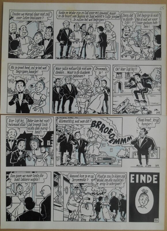 Paul Geerts, Suske en Wiske - 155 - De poezelige poes - strook 217 tot 220 - Planche originale