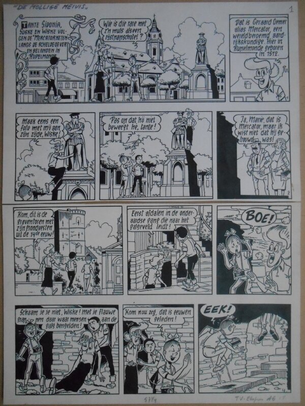 Paul Geerts, Suske en Wiske - 157 - De mollige meivis - strook 1 tot 4 - Planche originale
