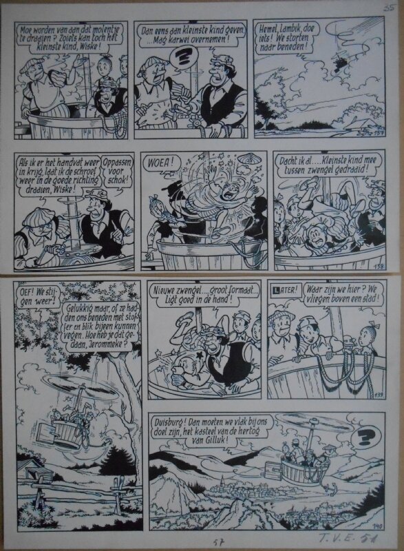 Paul Geerts, Suske en Wiske - 157 - De mollige meivis - strook 137 tot 140 - Planche originale