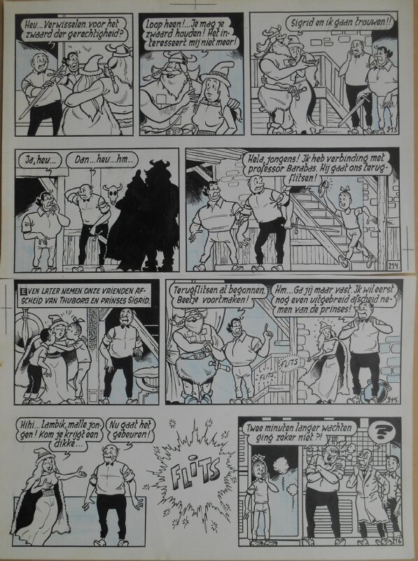 Paul Geerts, Suske en Wiske - 158 - De vinnige Viking - strook 213 tot 216 - Planche originale