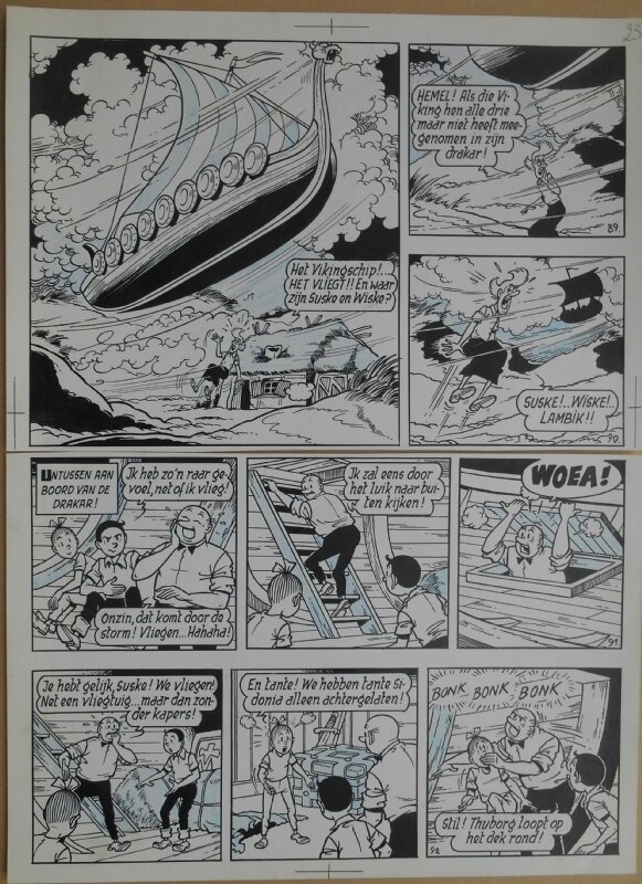 Paul Geerts, Suske en Wiske - 158 - De vinnige Viking - strook 89 tot 92 - Planche originale