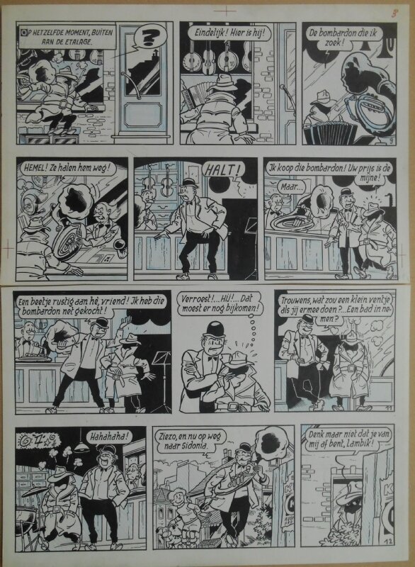 Paul Geerts, Suske en Wiske - 160 - De bokkige bombardon - strook 9 tot 12 - Planche originale