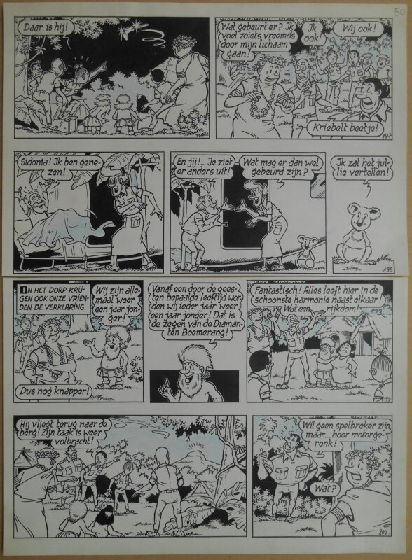 Paul Geerts, Suske en Wiske - 161 - De blinkende boemerang - strook 197 tot 200 - Planche originale