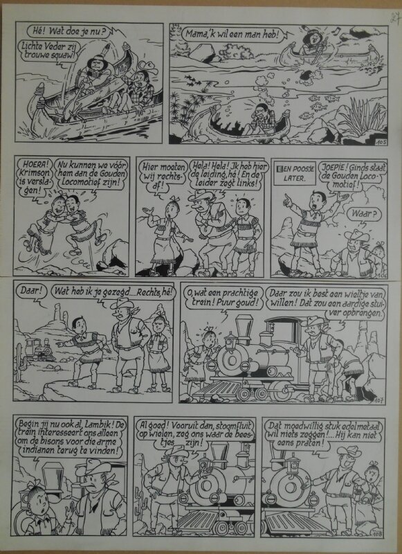 Paul Geerts, Suske en Wiske - 162 - De gouden locomotief - strook 105 tot 108 - Planche originale