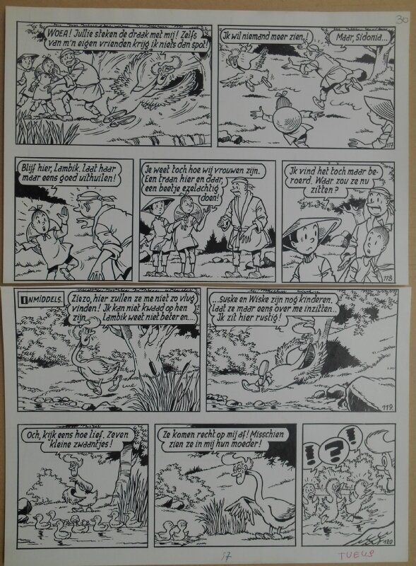 Paul Geerts, Suske en Wiske - 163 - De vlijtige vlinder - strook 118 tot 120 - Planche originale