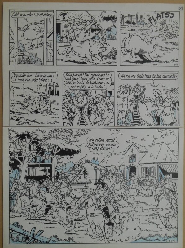 Paul Geerts, Suske en Wiske - 164 - De raap van Rubens - strook 201 tot 204 - Planche originale
