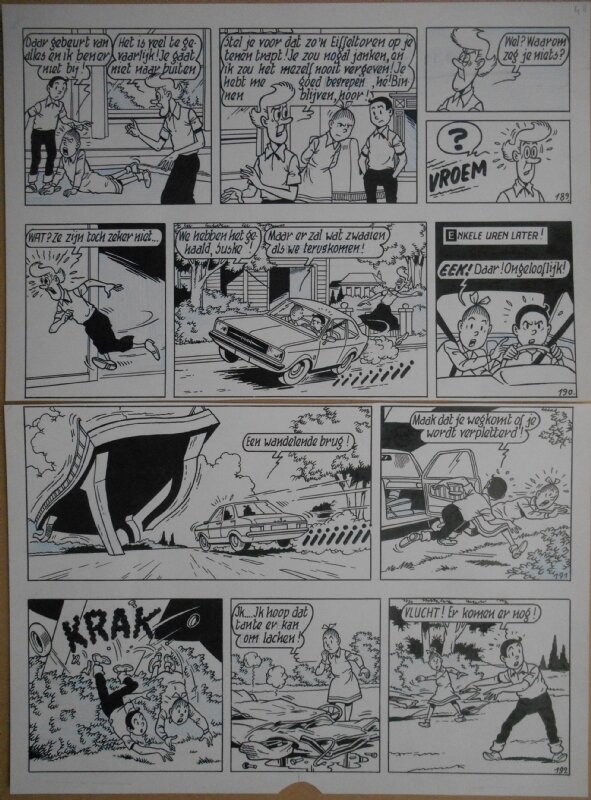 Paul Geerts, Suske en Wiske - 165 - De sputterende spuiter - strook 189 tot 192 - Planche originale
