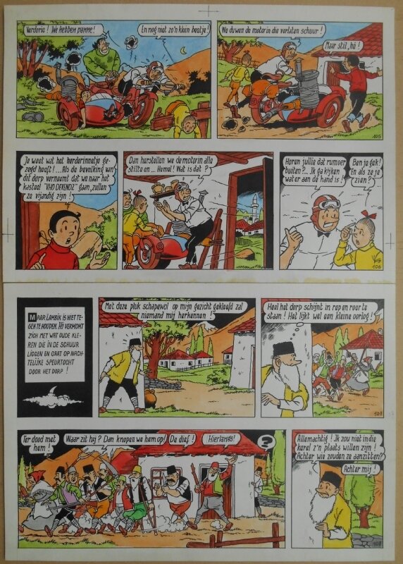 Paul Geerts, Suske en Wiske - 166 - De maffe maniak - strook 105 tot 108 - Planche originale