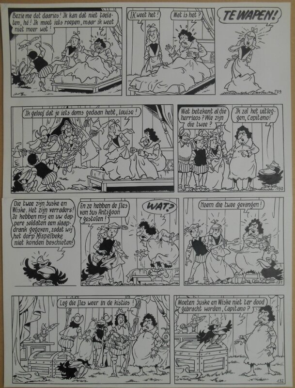 Paul Geerts, Suske en Wiske - 167 - De zingende kaars - strook 129 tot 132 - Planche originale