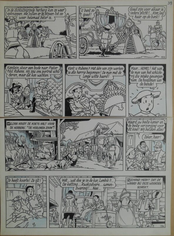 Paul Geerts, Suske en Wiske - 167 - De zingende kaars - strook 153 tot 156 - Planche originale