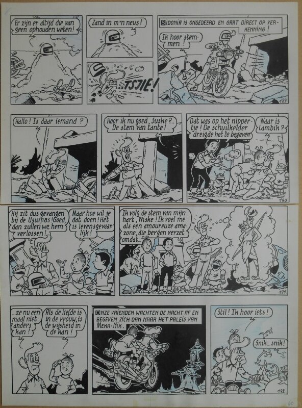 Paul Geerts, Suske en Wiske - 169 - De amoureuze amazone - strook 189 tot 192 - Planche originale