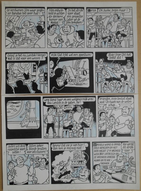 Paul Geerts, Suske en Wiske - 171 - Walli de walvis - strook 53 tot 56 - Planche originale