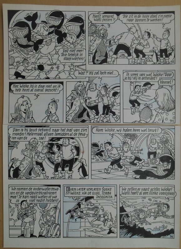 Paul Geerts, Suske en Wiske - 171 - Walli de walvis - strook 93 tot 96 - Planche originale