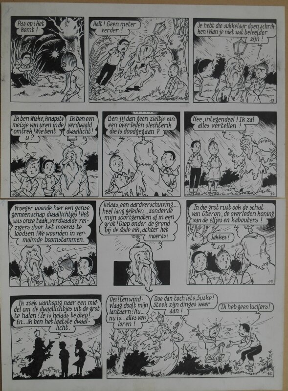 Paul Geerts, Suske en Wiske - 172 - Het laatste dwaallicht - strook 13 tot 16 - Planche originale