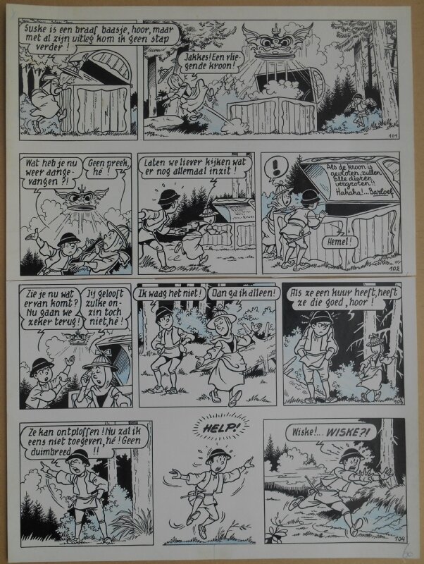Paul Geerts, Suske en Wiske - 173 - Het drijvende dorp - strook 101 tot 104 - Planche originale