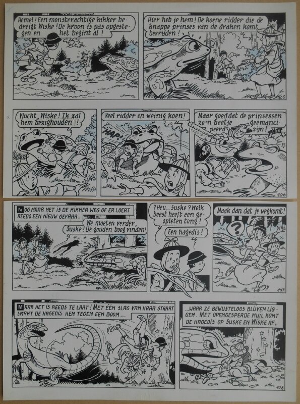 Paul Geerts, Suske en Wiske - 173 - Het drijvende dorp - strook 105 tot 108 - Planche originale