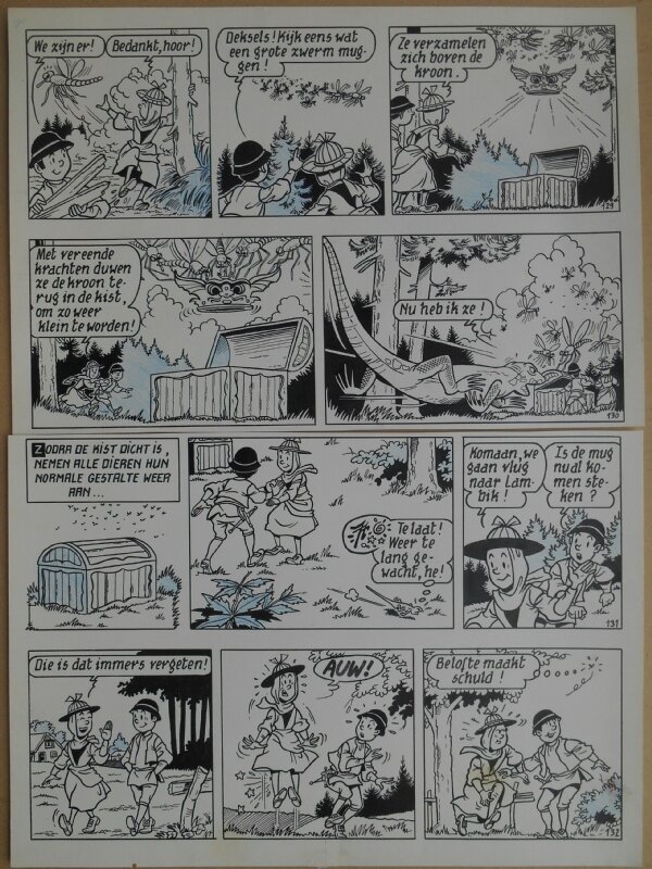 Paul Geerts, Suske en Wiske - 173 - Het drijvende dorp - strook 129 tot 132 - Planche originale