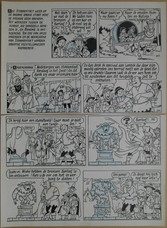 Paul Geerts, Suske en Wiske - 173 - Het drijvende dorp - strook 213 tot 216 - Planche originale