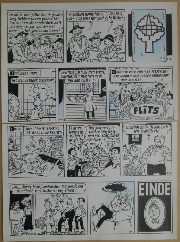 Paul Geerts, Suske en Wiske - 173 - Het drijvende dorp - strook 217 tot 220 - Planche originale