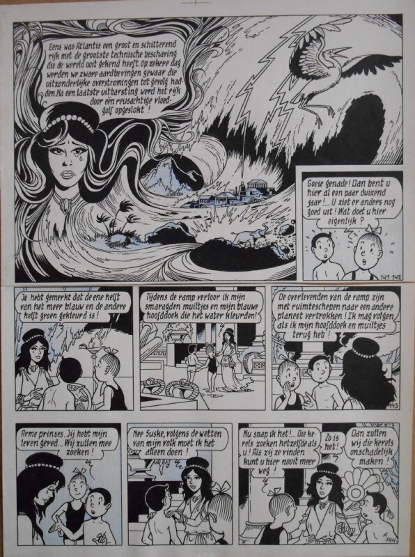 Paul Geerts, Suske en Wiske - 174 - Het statige standbeeld - strook 141 tot 144 - Planche originale