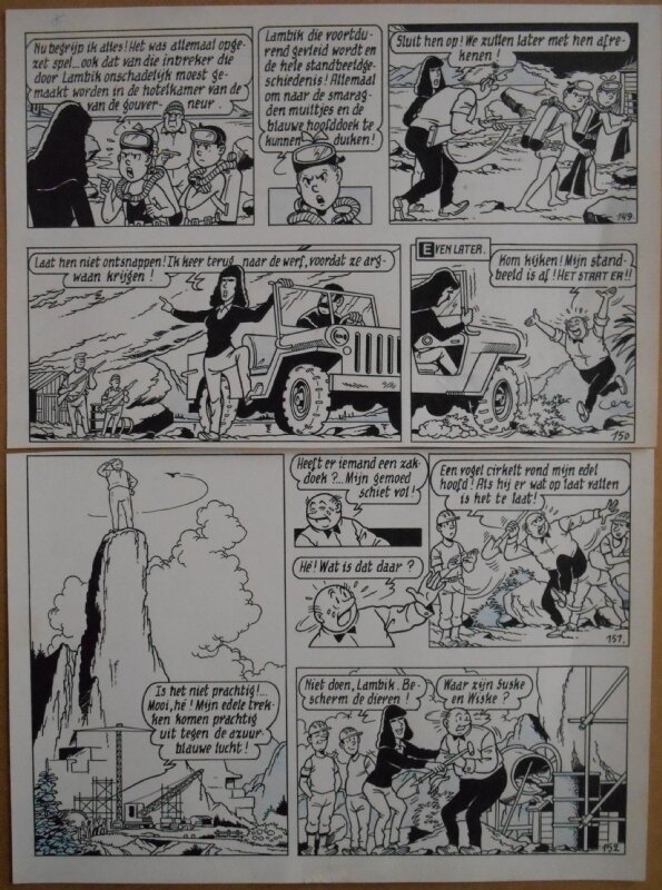 Paul Geerts, Suske en Wiske - 174 - Het statige standbeeld - strook 149 tot 152 - Planche originale