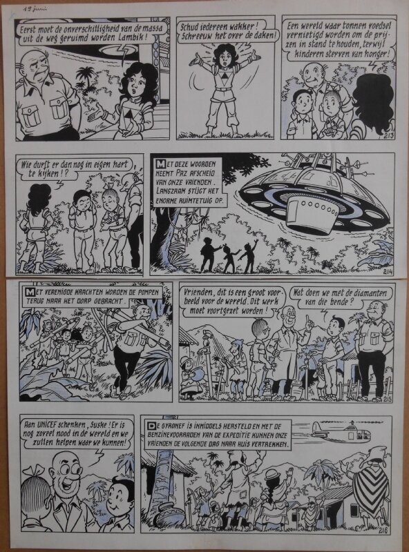 Paul Geerts, Suske en Wiske - 176 - De pompenplanters - strook 213 tot 216 - Planche originale