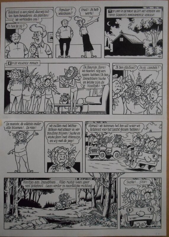 Paul Geerts, Suske en Wiske - 185 - De botte botaknol - strook 101 tot 104 - Planche originale