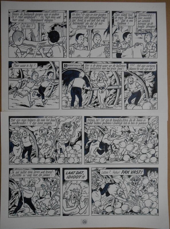 Paul Geerts, Suske en Wiske - 226 - De mysterieuze mijn - strook 97 tot 100 - Planche originale