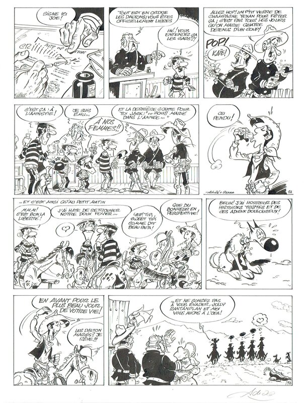 Achdé, Morris, Achdé - Lucky Luke, Daltons, et Rantanplan - Planche originale