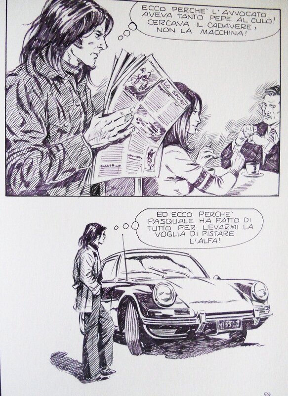 Alberto Del Mestre, L'homme à la porsche, planche 59 - revue non identifiée, Edifumetto, années 1970 - Comic Strip