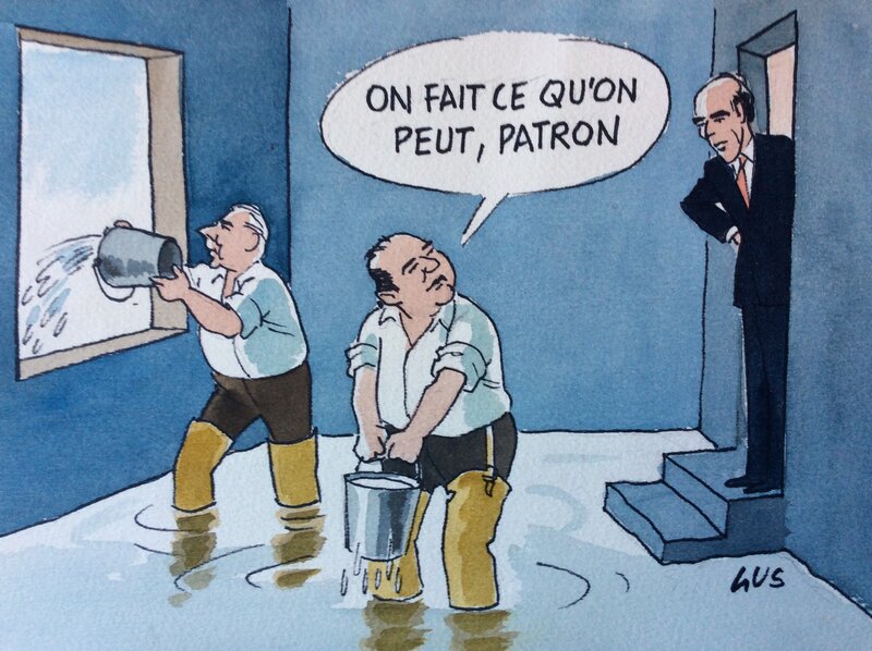 Gus, Inflation - René Monory, Raymond Barre, Valéry Giscard d'Estaing - Illustration originale