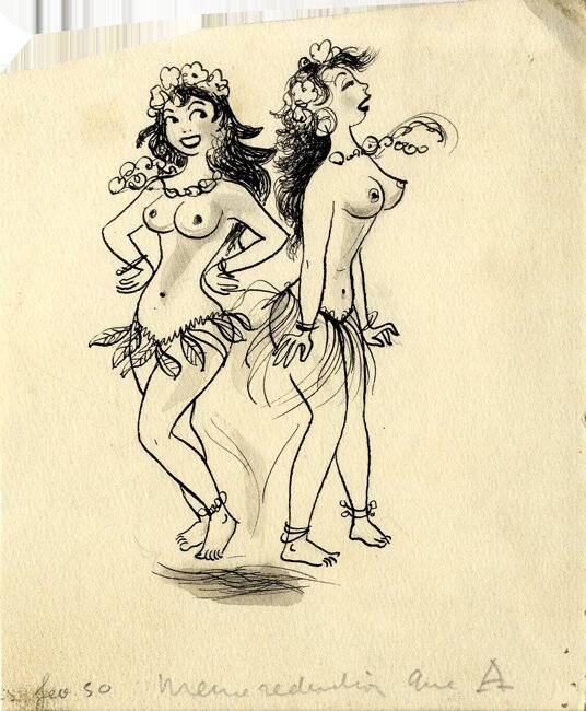 Georges Pichard, Vahinés, circa 1950. - Illustration originale