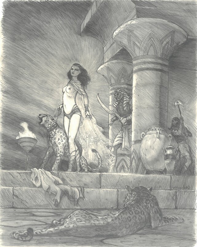 Régis Moulun, Princesse égyptienne crayonné - Original Illustration