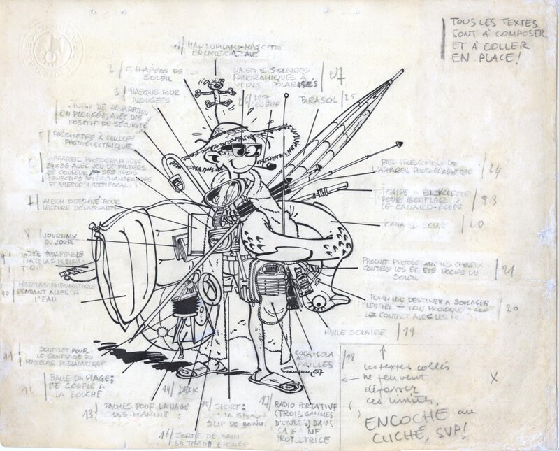 André Franquin, Fantasio en tenue de vacances - Illustration originale