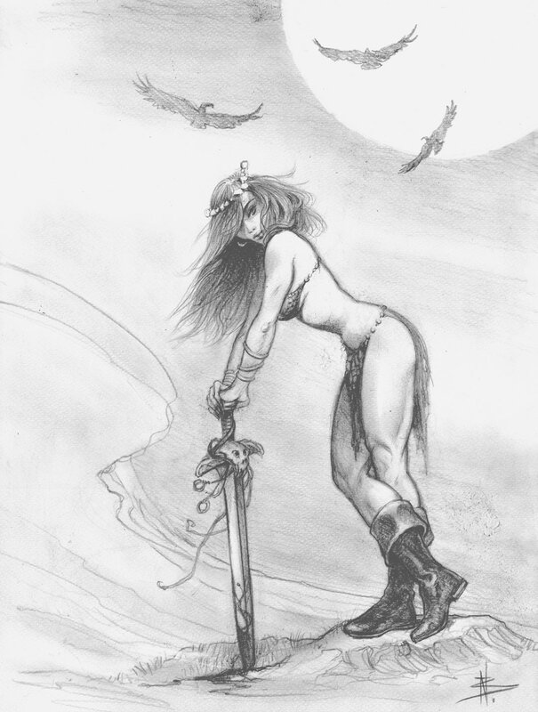 Woman with sword par Nicolas Bournay - Illustration originale